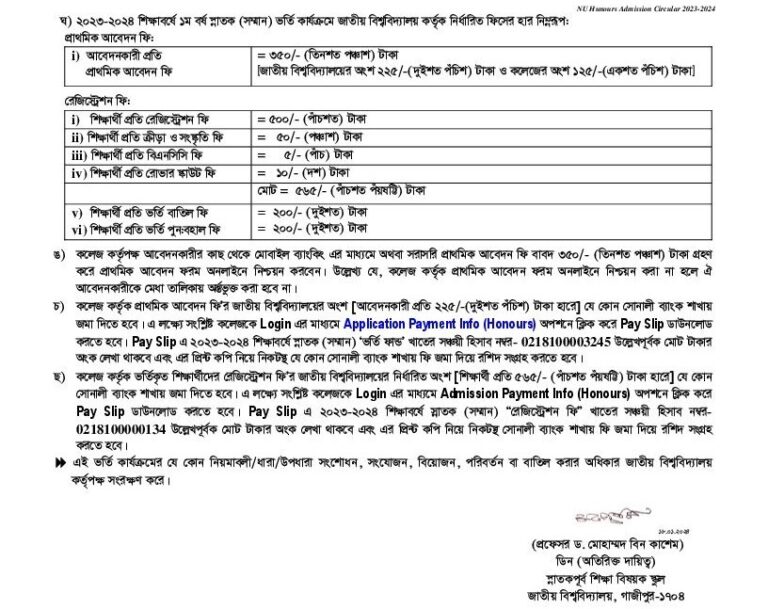 NU Honours Admission Circular 2025